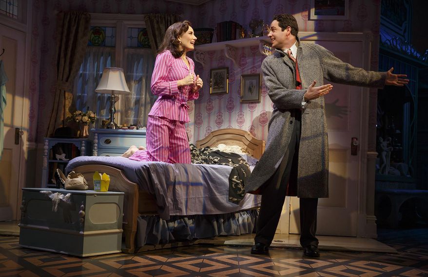 In this image released by Polk and Co., Laura Benanti, left, and Zachary Levi appear during a performance of the musical, "She Loves Me," in New York. (Joan Marcus/Polk and Co. via AP)