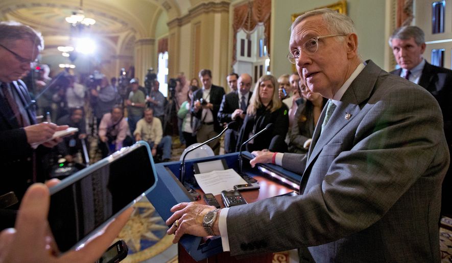 Senate Minority Leader Harry Reid predicted that Senate Majority Leader Mitch McConnell will eventually cave when pressure grows too high on his fellow Republicans. Mr. Reid told NBC&#39;s &quot;Meet the Press&quot; on Sunday that Mr. McConnell is &quot;marching [his fellow Republicans] over a cliff, and I don&#39;t think they&#39;re going to go.&quot; (Associated Press)