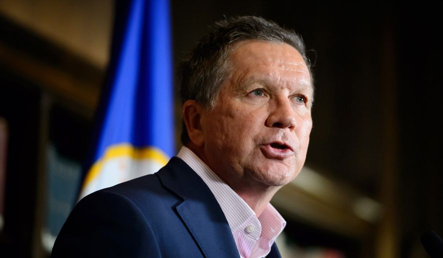 Republican presidential candidate Ohio Gov. John Kasich speaks at a news conference at the Minneapolis Club on Tuesday, March 22, 2016, in Minneapolis. Kasich is on a fundraising trip in Minnesota. (Glenn Stubbe/Star Tribune via AP)