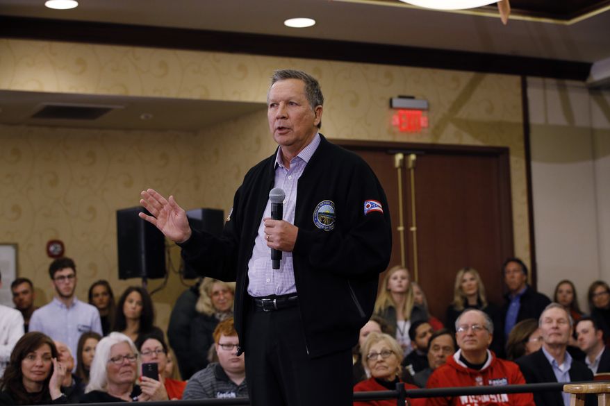 Republican presidential candidate Ohio Gov. John Kasich speaks at a campaign event Wednesday, March 23, 2016, in Wauwatosa, Wis. (AP Photo/Morry Gash)