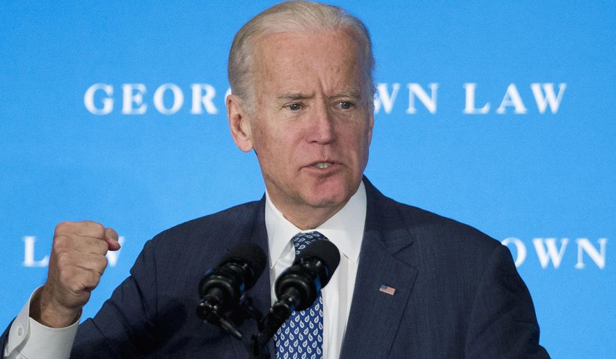 Vice President Joe Biden speaks at Georgetown Law School in Washington, Thursday, March 24, 2016. Biden is pointing to his years as Senate Judiciary Committee chairman to cast Republicans&#39; election-year Supreme Court blockade as a dangerous new escalation of partisanship. In a speech at Georgetown Law School, Biden, took credit for moving eight Supreme Court nominees through the committee and to a vote on the Senate floor.   (AP Photo/Manuel Balce Ceneta)