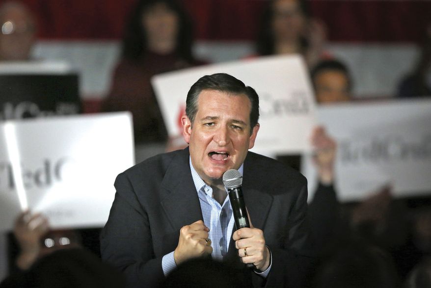 File-This March 24, 2016, file photo shows Republican Presidential candidate U.S. Senator Ted Cruz making a stop at the Armory restaurant in downtown Janesville, Wis. Donald Trump is planning Tuesday to make his first campaign visit to Wisconsin, where the upcoming Republican presidential primary could mark a turning point in the unpredictable GOP race. But rival Cruz has gotten a jumpstart on the contest, racking up influential endorsements, campaigning in key regions and supported by bullish advertising campaign. (Anthony Wahl/The Janesville Gazette via AP)