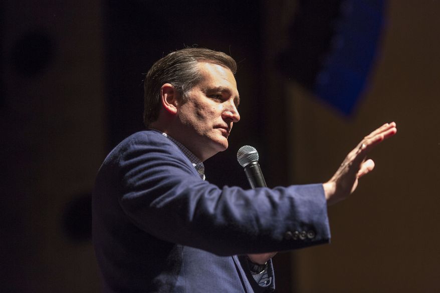 Republican presidential candidate, Sen. Ted Cruz, R-Texas speaks to supporters during a rally at the Sharon Lynne Wilson Center for the Arts, Tuesday, March 29, 2016, in Brookfield. (AP Photo/Tom Lynn)