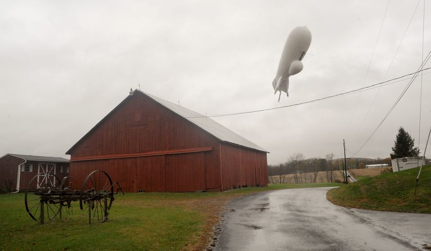 The North American Aerospace Defense Command scrambled to collect an airship that detached from its station at the Aberdeen Proving Ground in Maryland in October. (Associated Press)