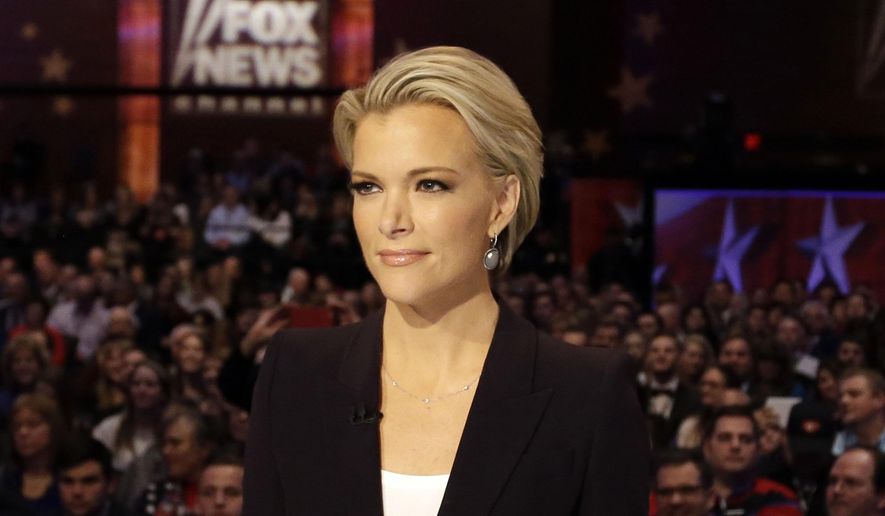 In this Jan. 28, 2016 photo, Moderator Megyn Kelly waits for the start of the Republican presidential primary debate in Des Moines, Iowa. Kelly, in an interview with Charlie Rose to air on CBS "Sunday Morning" on Sunday, April 3, said she wished colleague Bill O'Reilly had done more to defend her when he interviewed Trump before a January debate that the Republican skipped because he wanted Kelly removed as a moderator. She also criticized CNN for airing portions of a Trump rally on the night of that same debate. (AP Photo/Chris Carlson)