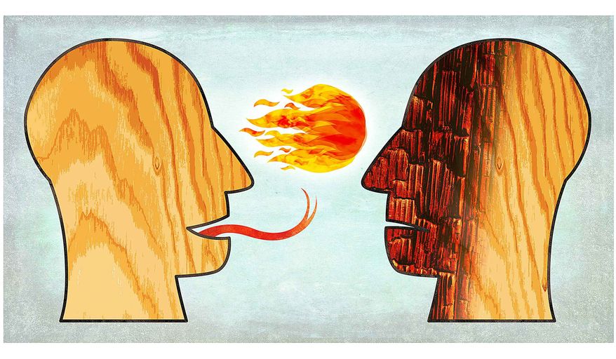 Illustration on slander by Greg Groesch/The Washington Times