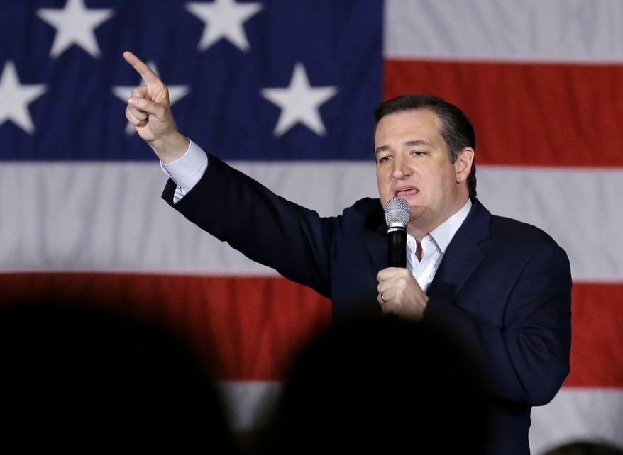 Republican presidential candidate, Sen. Ted Cruz, R-Texas, points as he speaks at a campaign stop at Waukesha County Exposition Center, Monday, April 4, 2016, in Waukesha, Wis. (AP Photo/Nam Y. Huh)