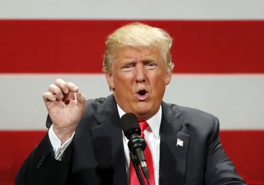 Republican presidential candidate Donald Trump speaks at a rally at the Milwaukee Theatre Monday, April 4, 2016, in Milwaukee. (AP Photo/Charles Rex Arbogast)
