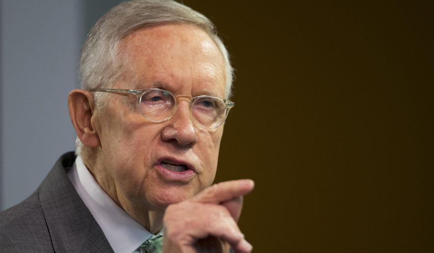 FILE - In this March 17, 2016 file photo, Senate Minority Leader Harry Reid of Nev. speaks in Washington. Reid loves national monuments designated by President Barack Obama., on Wednesday, April 6, 2016, Reid highlighted the economic and cultural benefits of monuments, including the 704,000-acre Basin and Range National Monument created last year in Reid’s home state of Nevada. (AP Photo/Manuel Balce Ceneta, File)