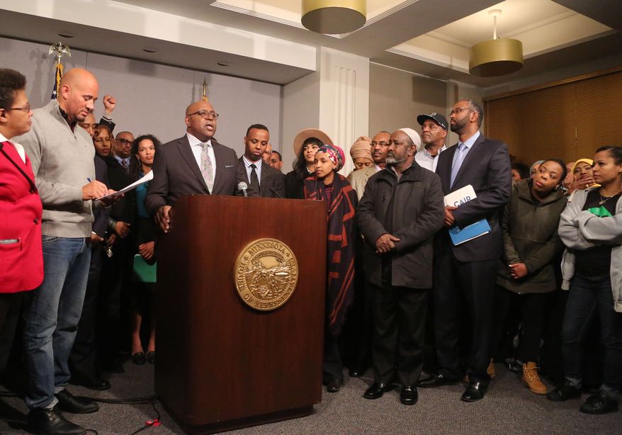 Steve Belton of the Urban League gives the closing remarks during the United Black Legislative Agenda gathering, Wednesday, April 6, 2016, at the State Office Building in St. Paul, Minn. Leaders and advocates from Minnesota's black community laid out their requests for millions of dollars to start an investment program for minority-owned businesses and fund a summer job program for black teens, answering Gov. Mark Dayton's call for input to assemble a plan to tackle economic gaps. (David Joles/Star Tribune via AP) ST. PAUL PIONEER PRESS OUT, MINNEAPOLIS-AREA TV OUT, MAGS OUT