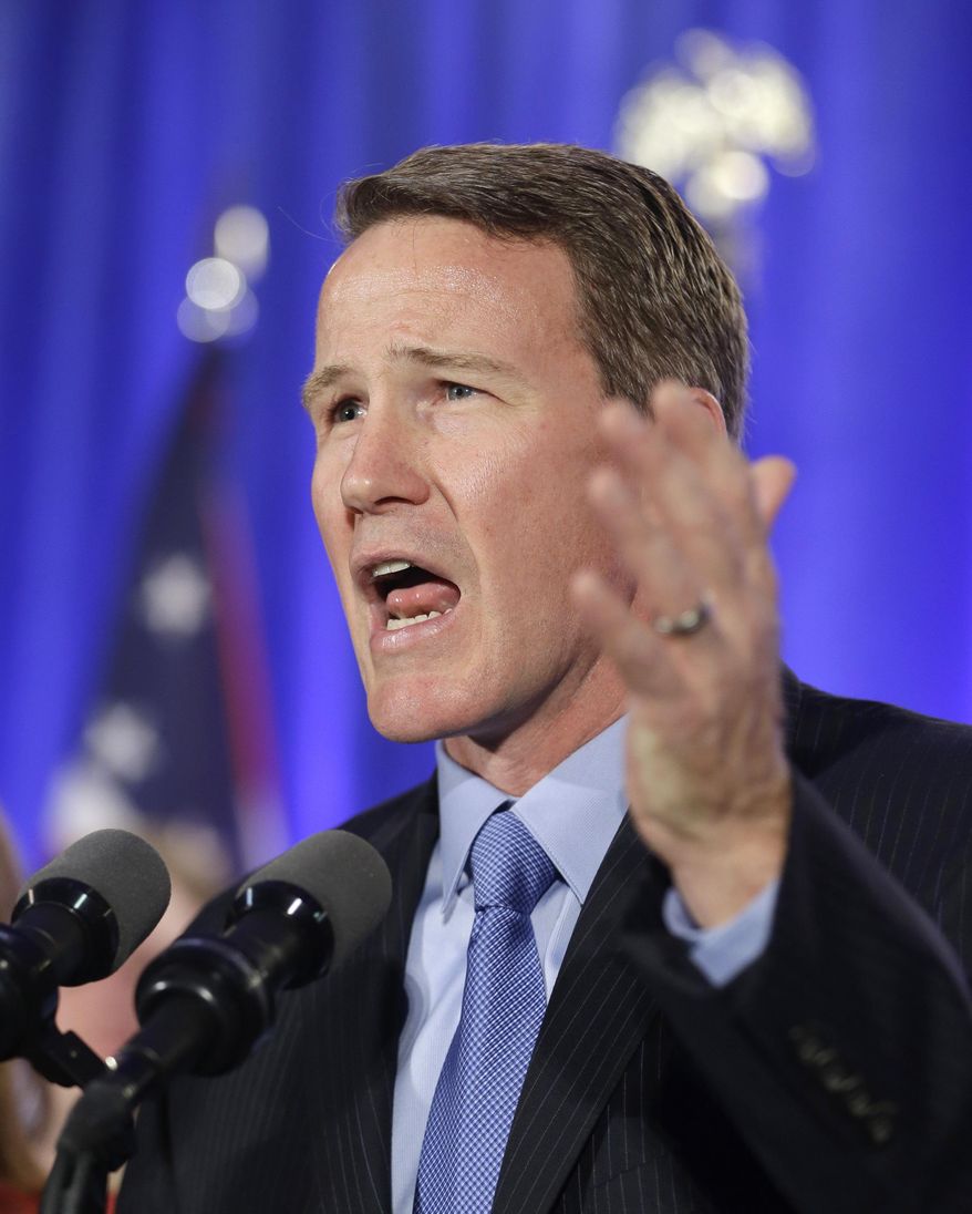FILE - In this Tuesday, Nov. 4, 2014 file photo, Ohio Secretary of State Jon Husted speaks to supporters at the Ohio Republican Party celebration, in Columbus, Ohio. Voting rights groups have sued Husted, Ohio's elections chief, alleging the state's process for purging election rolls is illegally removing eligible voters. The lawsuit filed Wednesday, April 6, 2016, in federal court in Columbus contends Ohio's system removes registered voters based on their failure to vote. (AP Photo/Tony Dejak, File)