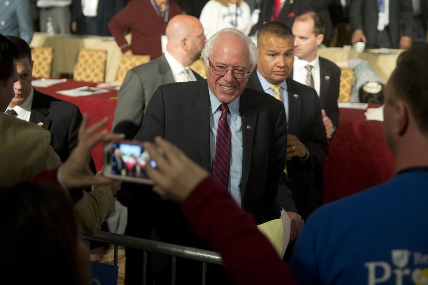 Democratic presidential candidate, Sen. Bernie Sanders, I-Vt. meets with attendees during a campaign stop, Thursday, April 7, 2016, at the Pennsylvania AFL-CIO Convention in Philadelphia. (AP Photo/Matt Rourke)