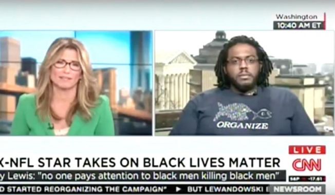Aaron Goggans, an organizer for the Black Lives Matter movement in Washington, D.C., responded on CNN to former Baltimore Ravens linebacker Ray Lewis&#x27; criticism of the movement. (Image: YouTube) 