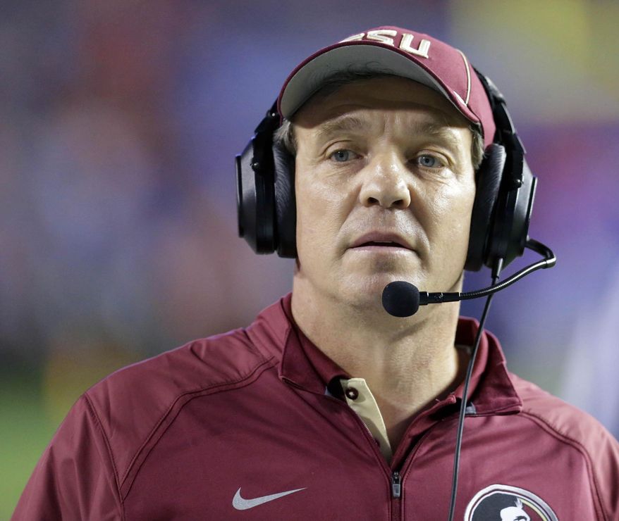 FILE - In this Saturday, Nov. 28, 2015 file photo, Florida State head coach Jimbo Fisher walks the sidelines during the first half of an NCAA college football game against Florida in Gainesville, Fla. Due to renovations at Doak Campbell Stadium, Florida State is hitting the road for its spring game. Seminoles coach Jimbo Fisher believes the game is a good way to go through preparations for road games during the regular season, Friday, April 8, 2016.(AP Photo/John Raoux, File)