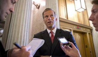 Sen. John Thune, R-S.D., chair of the Senate Republican Caucus, speaks with reporters at the Capitol in Washington, Wednesday, July 24, 2013. (AP Photo/J. Scott Applewhite) ** FILE **