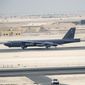 A U.S. Air Force B-52 Stratofortress aircraft from Barksdale Air Force Base, Louisiana, arrive at Al Udeid Air Base, Qatar, Saturday, April 9, 2016. The U.S. Air Force says it has deployed the bombers to take part in the U.S.-led bombing campaign against the Islamic State group. It is the first time the Cold War-era heavy bombers will be based in the region since the 1991 Gulf War, when they operated from neighboring Saudi Arabia. (Staff Sgt. Corey Hook/U.S. Air Force via AP)