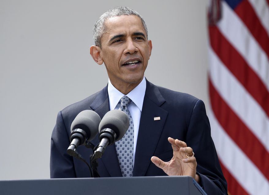 President Barack Obama speaks in the Rose Garden of the White House in Washington, to talk about the breakthrough in the Iranian nuclear talks. (AP Photo/Susan Walsh, File)