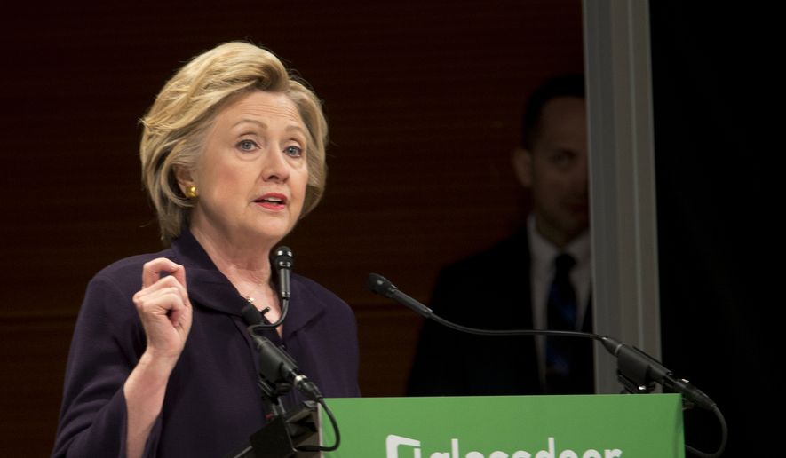 Democratic presidential candidate Hillary Clinton speaks during a Glassdoor Pay Equality Roundtable, Tuesday, April 12, 2016, in New York. (AP Photo/Mary Altaffer)