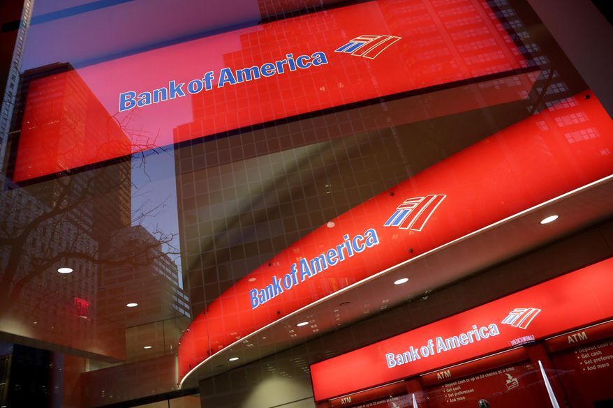 FILE - In this Nov. 23, 2015, file photo, shows a branch office of Bank of America, in New York. Bank of America reported first-quarter earns Thursday, April 14, 2016. (AP Photo/Mark Lennihan, File)