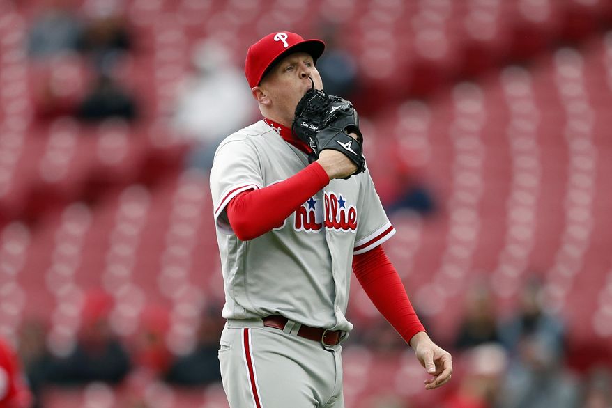 FILE - In this April 7, 2016 file photo, Philadelphia Phillies relief pitcher Daniel Stumpf walks to the dugout after being pulled from the game during the fourth inning of a baseball game against the Cincinnati Reds, in Cincinnati. Philadelphia Phillies pitcher Daniel Stumpf has been suspended for 80 games without pay by Major League Baseball after testing positive for a performance-enhancing substance. The suspension was issued Thursday, April 14, 2016 by Commissioner Rob Manfred's office. (AP Photo/Gary Landers, File)