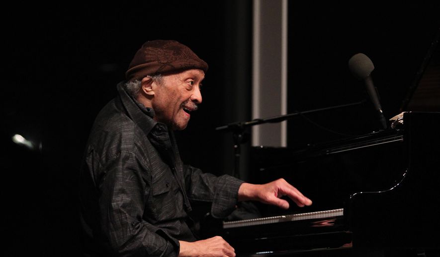 In this April 14, 2016 photo, pianist Cecil Taylor, 88, who revolutionized jazz by launching the free-jazz movement in the late '50s and early '60s, performs in an unannounced second set at the Whitney Museum of American Art in New York, kicking off a 10-day exhibition celebrating Taylor's music as well as his deep connection to dance, poetry and other art forms. (AP Photo/Barbara Woike)