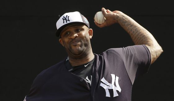 New York Yankees starting pitcher CC Sabathia throws in the bullpen before a spring training baseball game against the Boston Red Sox Saturday, March 5, 2016, in Tampa, Fla. (AP Photo/Chris O&#39;Meara)