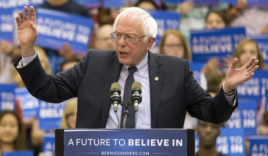 Democratic presidential candidate Sen. Bernie Sanders, I-Vt., speaks during a campaign rally at Penn State University, Tuesday, April 19, 2016 in State College, Pa. (AP Photo/Mary Altaffer)