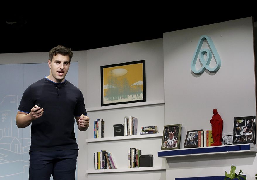 Airbnb co-founder and CEO Brian Chesky speaks during an announcement in San Francisco, Tuesday, April 19, 2016. (AP Photo/Jeff Chiu)