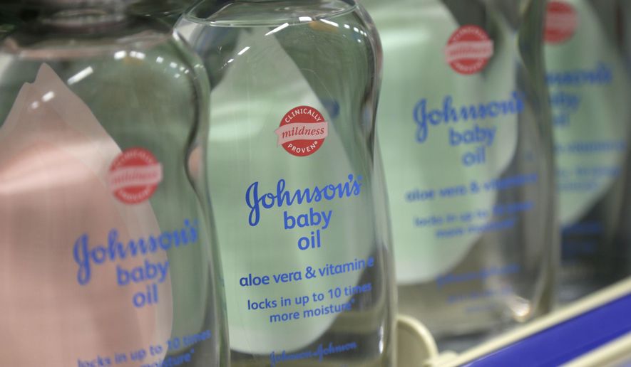 This Monday, July 15, 2013, file photo, shows Johnson &amp;amp; Johnson baby products for sale at a pharmacy in Miami. Johnson &amp;amp; Johnson reports financial earnings on Tuesday, April 19, 2016. (AP Photo/Lynne Sladky) ** FILE **