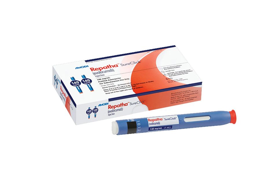 FILE - This undated file image provided by Amgen Inc. shows the cholesterol-lowering drug Repatha. Breakthrough cholesterol drugs Repatha and Praluent have barely sold since being approved by U.S. regulators in the summer of 2015. The injectable medications promise to reduce artery-clogging cholesterol by nearly twice as much as older medications, but their prices are expensive compared to older statin pills, the longtime standard treatment for lowering cholesterol. (Robert Dawson/Amgen Inc. via AP, File) MANDATORY CREDIT