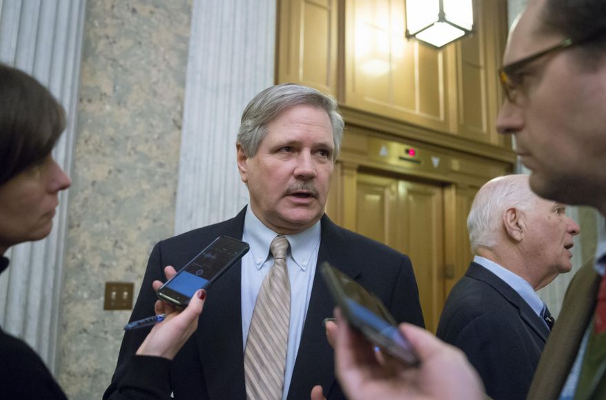 FILE - In this Feb. 3, 2016 file photo, Sen. John Hoeven, R-N.D. speaks to reporters on Capitol Hill in Washington. Democrats have again blocked a Republican proposal that would have forced the Obama administration to withdraw a federal rule to protect small streams and wetlands from development and pollution. An amendment sponsored by Hoeven did not get the 60 votes needed Thursday to block the controversial rule. (AP Photo/J. Scott Applewhite, File)
