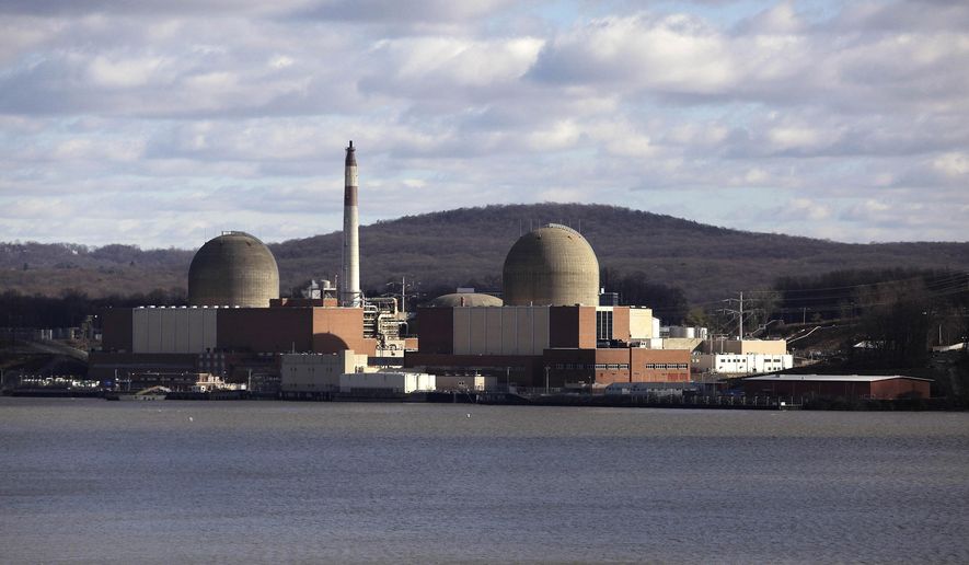 This Dec. 16, 2009 file photo shows the Indian Point nuclear power plant in Buchanan, N.Y., as seen from across the Hudson River in Tomkins Cove, N.Y. The nuclear plants that generate more than a quarter of New York's electricity are going through turbulent times. Different plants are being subsidized, vilified and targeted for long-term financial support amid slumping power prices. (AP Photo/Julie Jacobson)