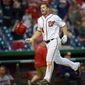 The Washington Nationals&#39; Chris Heisey hit his first career walkoff home run in the 16th inning in a 6-5 victor y over the Minnesota Twins on Sunday. (Associated Press)
