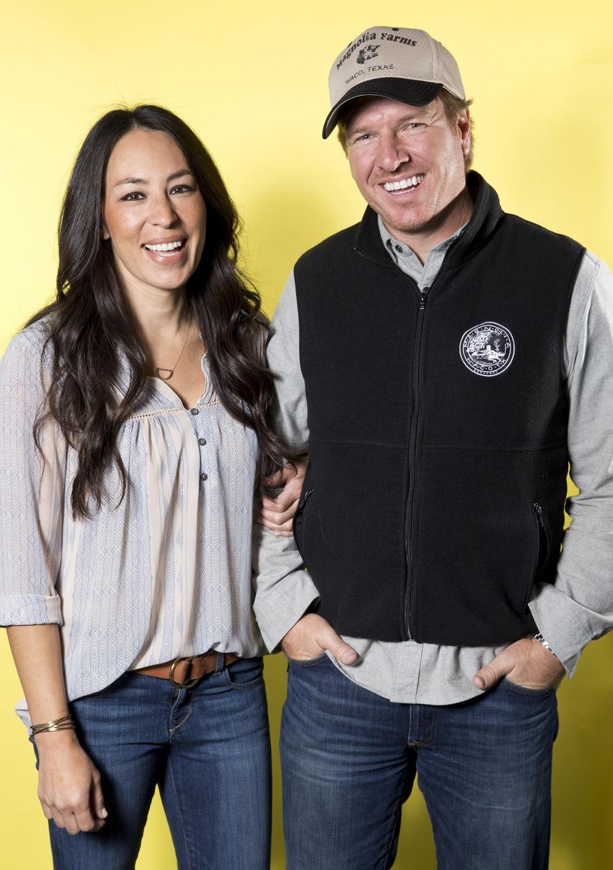 In this March 29, 2016, file photo, Joanna Gaines, left, and Chip Gaines pose for a portrait in New York to promote their home improvement show, "Fixer Upper," on HGTV. (Photo by Brian Ach/Invision/AP) ** FILE **