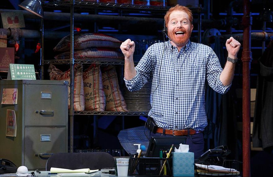 This image released by Polk and Co. shows Jessie Tyler Ferguson in a scene from his one-man show, &amp;quot;Fully Committed,&amp;quot; at the Lyceum Theatre in New York. (Joan Marcus/Polk and Co. via AP)