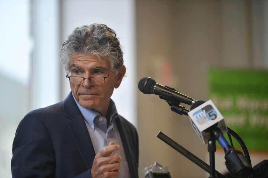 Oran Hesterman, president and CEO for Fair Food Network, speaks during Fair Food Network's press conference on Tuesday, April 26, 2016 at the Flint Farmers' Market in Flint, Mich. Fair Food Network announced it is expanding its Double Up Food Bucks healthy food incentive program with the aim of reaching more children and families in Flint to limit the effects of lead exposure. (Rachel Woolf/The Flint Journal-MLive.com via AP)