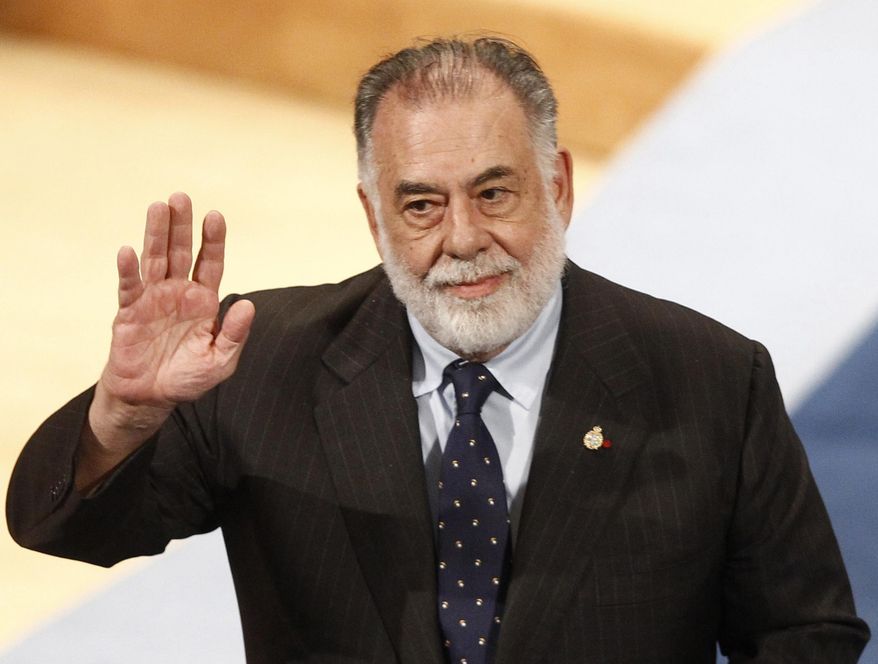 FILE - In this Oct. 23, 2015 file photo, filmmaker Francis Ford Coppola acknowledges applause after receiving the Princess of Asturias Arts award award from Spain's King Felipe VI at a ceremony in Oviedo, northern Spain. Coppola will be honored Friday, April 29, 2016, at the TCM Classic Film Festival. (AP Photo/Jose Vicente, File)