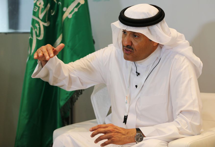 Prince Sultan bin Salman talks to a Associated Press reporter at the ArabianTravel Market exhibition in Dubai, United Arab Emirates, Tuesday, April 26, 2016. A day after Saudi Arabia outlined sweeping reform plans, the top prince spelled out for the first time in an AP interview how the kingdom aims to make tourism an important element of its shift toward less reliance on oil. (AP Photo/Kamran Jebreili)