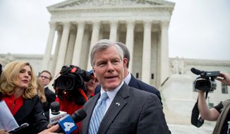 Former Virginia Gov. Bob McDonnell speaks outside the Supreme Court in Washington, Wednesday, April 27, 2016, after the Supreme Court heard oral arguments on the corruption case against McDonnell. (AP Photo/Andrew Harnik) ** FILE **