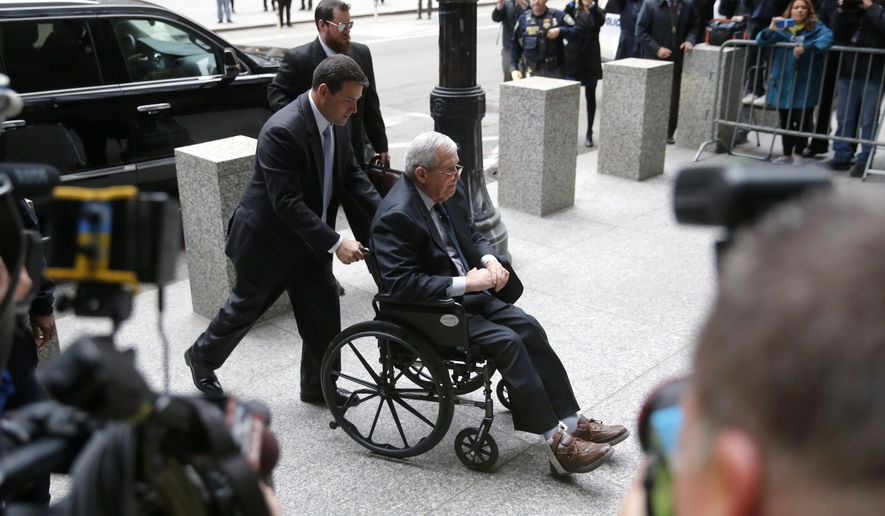 Former House Speaker Dennis Hastert arrives at the federal courthouse Wednesday, April 27, 2016, in Chicago, for his sentencing on federal banking charges which he pled guilty to last year. (AP Photo/Charles Rex Arbogast)