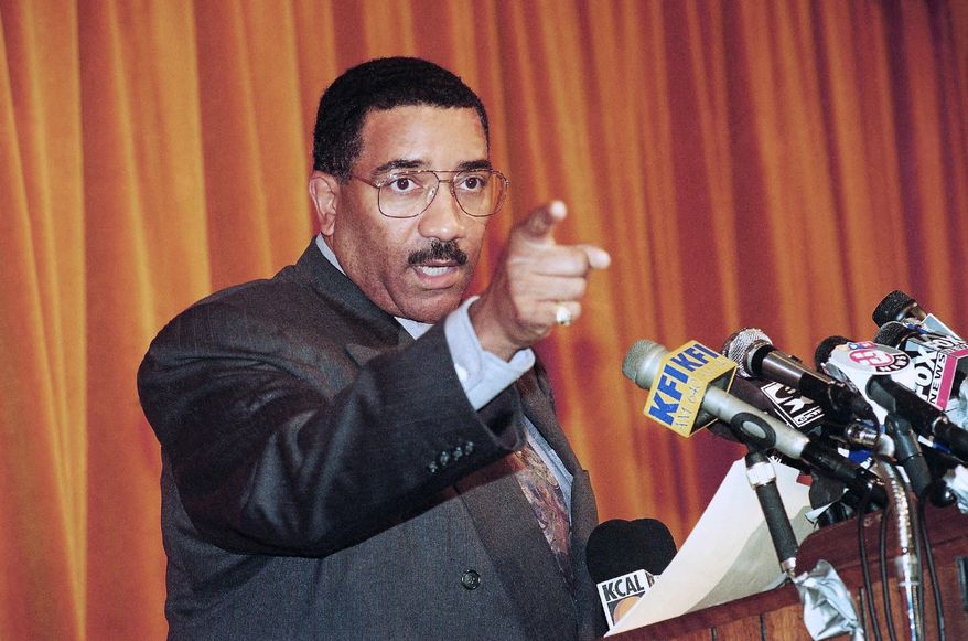 FILE - In this Jan. 17, 1997, file photo, Los Angeles Police Chief Willie L. Williams discusses the fatal shooting of comedian Bill Cosby's son Ennis Cosby during a news conference in Los Angeles. Williams, the first black police chief in Philadelphia and in Los Angeles, died Tuesday, April 26, 2016, at the age of 72 and had been diagnosed with pancreatic cancer, according to his daughter-in-law Valerie Williams. (AP Photo/Nick Ut, File)
