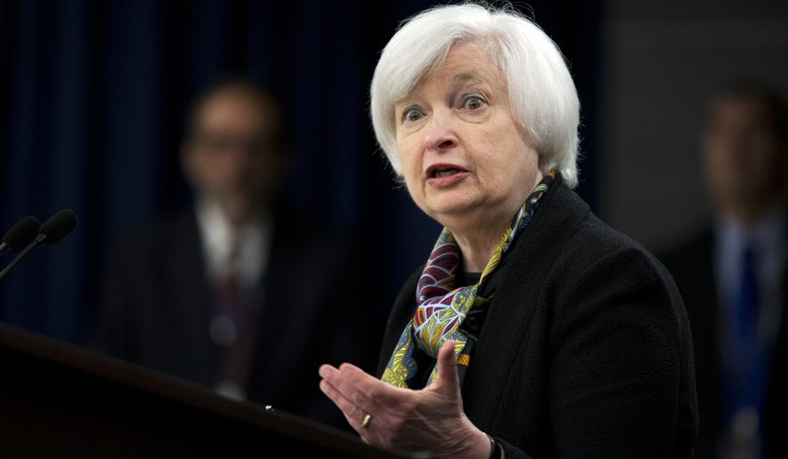 Federal Reserve Chair Janet Yellen speaks March 16, 2016, during a news conference after the Federal Open Market Committee meeting in Washington. (Associated Press) **FILE**