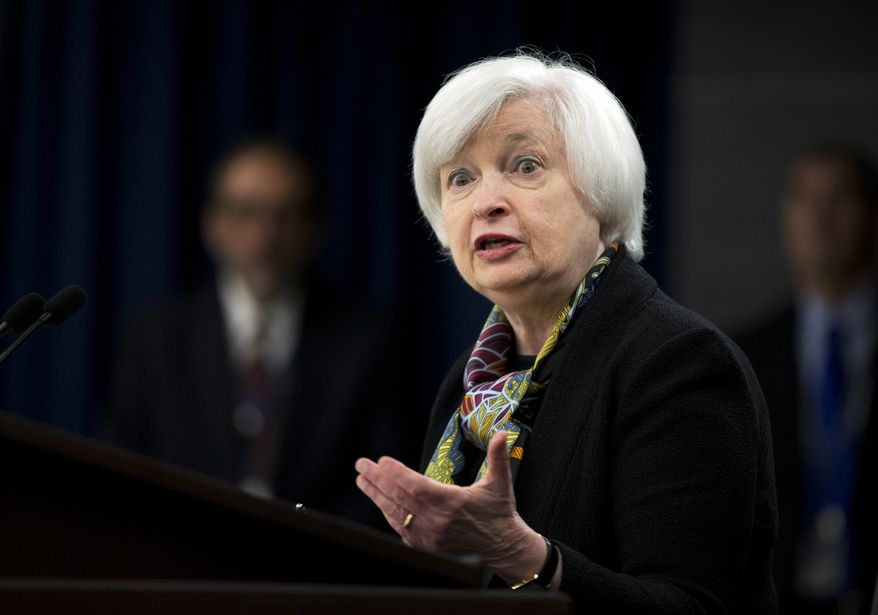 Federal Reserve Chair Janet Yellen speaks March 16, 2016, during a news conference after the Federal Open Market Committee meeting in Washington. (Associated Press) **FILE**