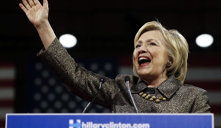 FILE - In this April 26, 2016 file photo, Democratic presidential candidate Hillary Clinton speaks. After toying with gender politics off and on during the campaign, Donald Trump is all in on a mission to undercut Hillary Clinton’s credentials by syncing up his say-anything campaign strategy with his alpha-male persona. (AP Photo/Matt Rourke, File)
