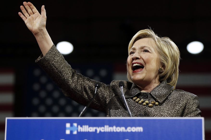 FILE - In this April 26, 2016 file photo, Democratic presidential candidate Hillary Clinton speaks. After toying with gender politics off and on during the campaign, Donald Trump is all in on a mission to undercut Hillary Clinton’s credentials by syncing up his say-anything campaign strategy with his alpha-male persona. (AP Photo/Matt Rourke, File)