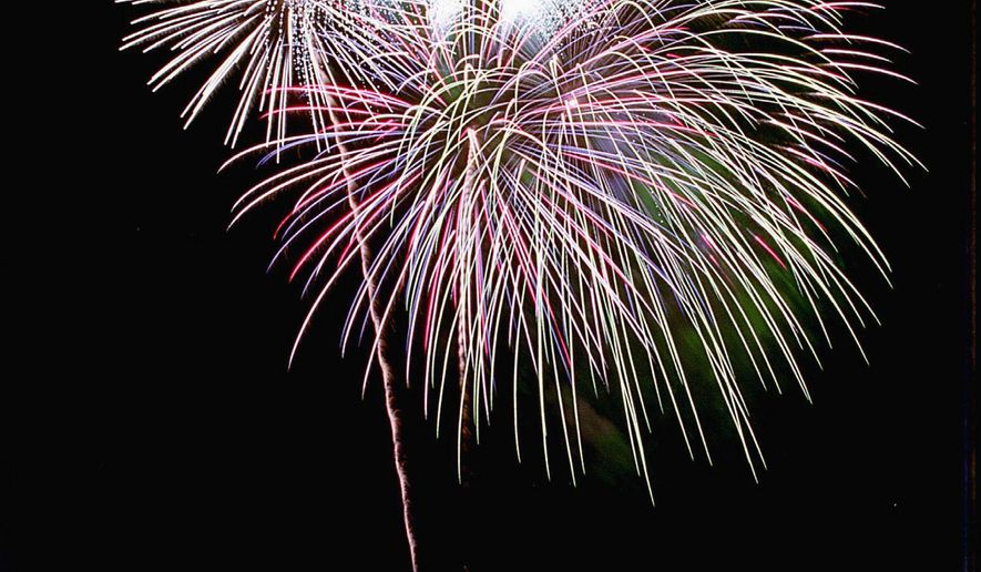 FILE - In this July 5, 1998 file photo, fireworks explode over Mount Rushmore National Memorial in the Black Hills of South Dakota for the first time in 50 years in honor of our nation's birthday. A U.S. Geological Survey report announced Monday, May 2, 2016, concluded that past fireworks displays at Mount Rushmore are the likely source of a pollutant found in water within the site in western South Dakota. (Steve McEnroe/Rapid City Journal via AP, File) TV OUT; MANDATORY CREDIT