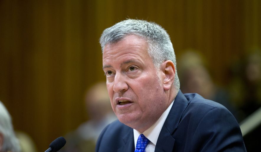 New York City Mayor Bill de Blasio testifies during a state Senate Education Committee hearing on extending mayoral control of city schools in Albany, N.Y., on May 4, 2016. (Associated Press) **FILE**