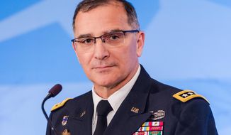 NATO&#39;s supreme allied commander Europe U.S. Army General Curtis M. Scaparrotti addresses the media after a change of command ceremony at NATO military headquarters in Mons, southern Belgium on Wednesday May 4, 2016. U.S. Army General Curtis  M. Scaparrotti was installed as NATO&#39;s 18th supreme allied commander Europe (SACEUR). The commander, by tradition an American general or admiral, is responsible for the overall direction and conduct of NATO&#39;s global military operations. (AP Photo/Geert Vanden Wijngaert)