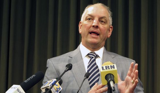 In this file photo, Gov. John Bel Edwards talks about the state&#39;s budget and his plans to call a special session for June to try to raise revenue to stave off cuts, on Thursday, May 5, 2016, in Baton Rouge, La. (AP Photo/Melinda Deslatte)
