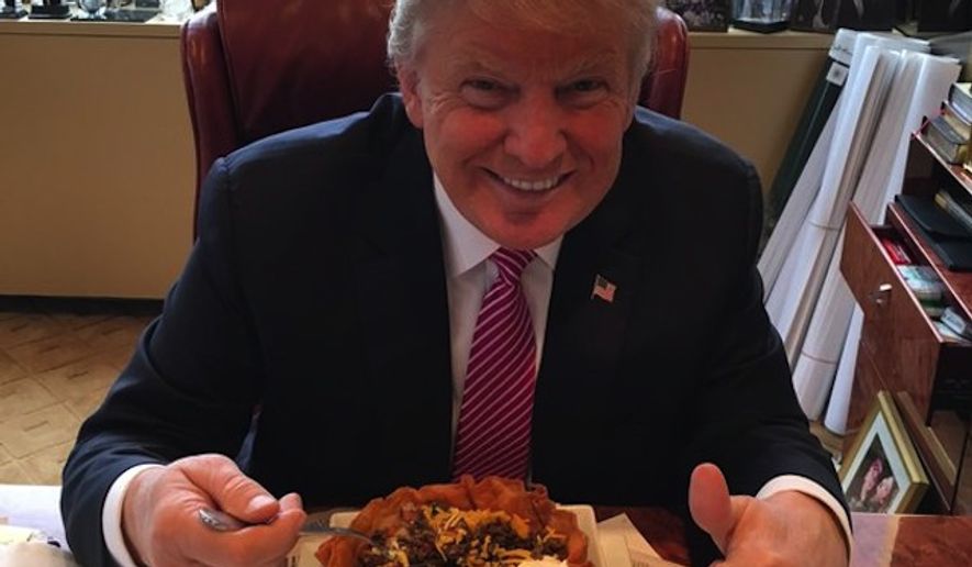 Presumptive Republican presidential nominee Donald Trump celebrated Cinco de Mayo Thursday by tweeting a photo of himself eating a taco bowl. (Twitter/@RealDonaldTrump)